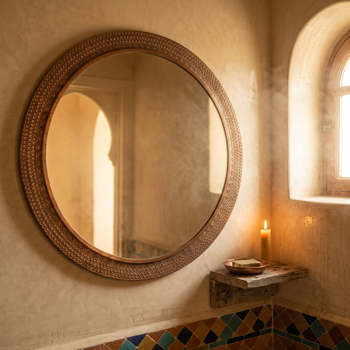 Handmade Round Moroccan Brass Wall Mirror