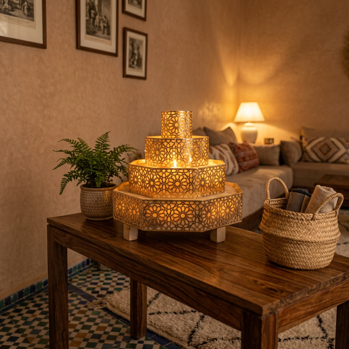 Handmade Moroccan Brass Tiered Candle Holder