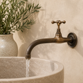Handcrafted Antique Brass Wall Mount Bathroom Faucet