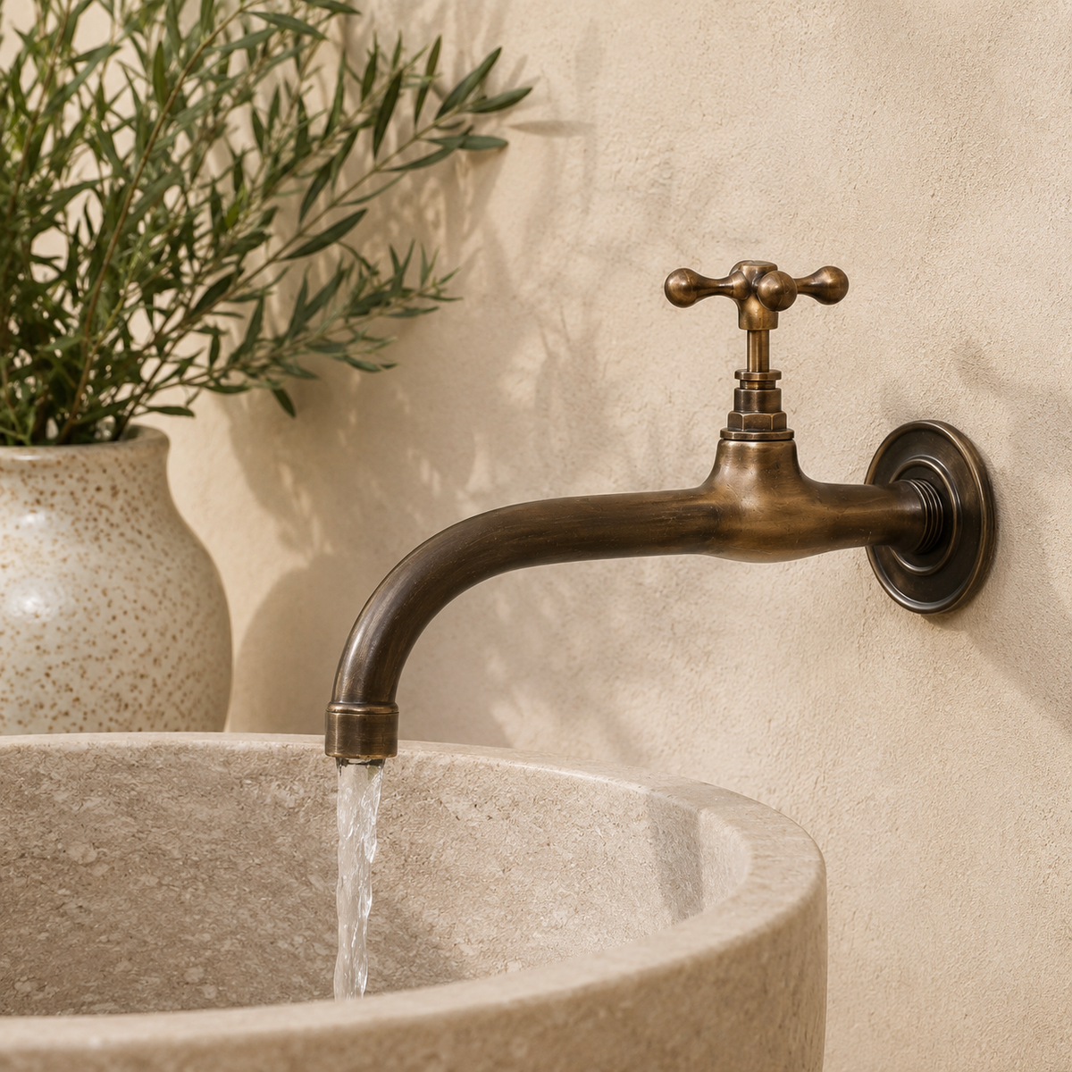 Handcrafted Antique Brass Wall Mount Bathroom Faucet