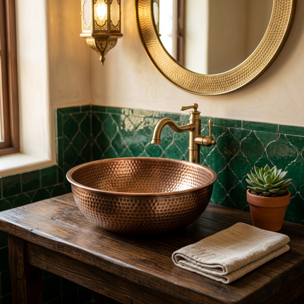 Handcrafted Hammered Copper Vessel Bathroom Sink