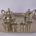 Handmade Moroccan Brass Tea Set with Serving Tray with 4 engraved cups