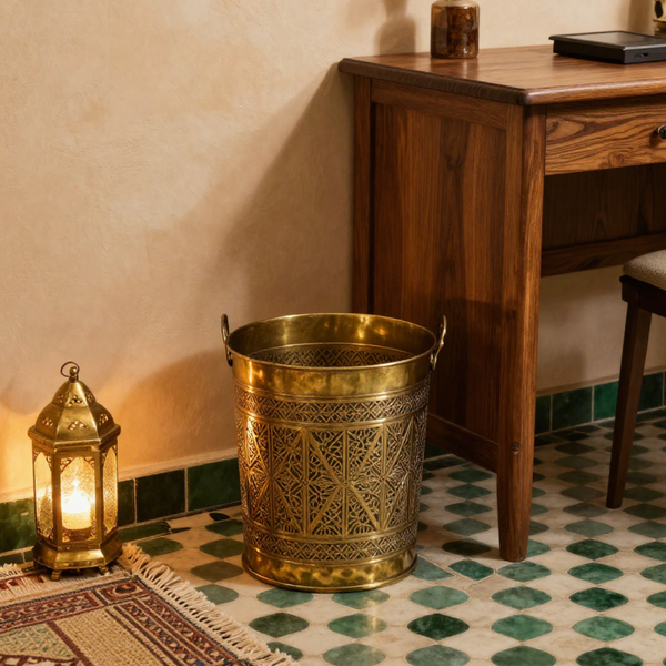 Handcrafted Engraved Brass Waste Basket