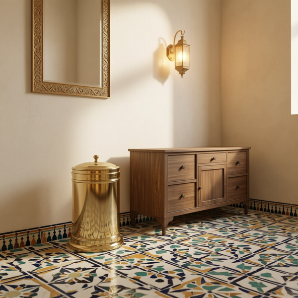 Handcrafted Solid Brass Bathroom Waste Bin with Lid