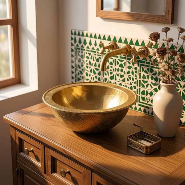 Handcrafted Moroccan Brass Drop-In Bathroom Sink