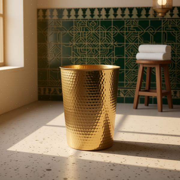 Handcrafted Hammered Brass Waste Basket